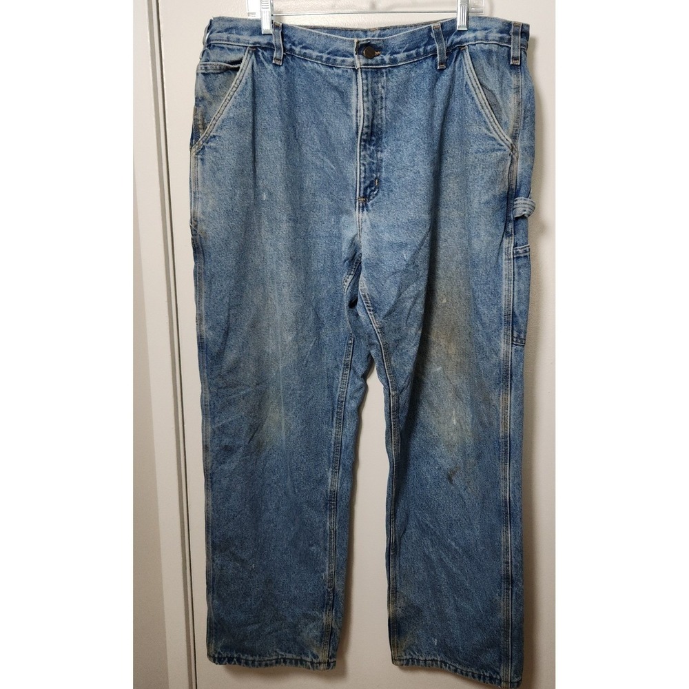 Carhartt Carpenter Dungaree Fit Jeans 40x31 Flannel Lined Thrashed  Farm Work‎
